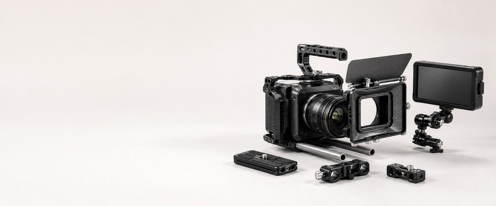 Camera rigging cage monitor and mounting accessories