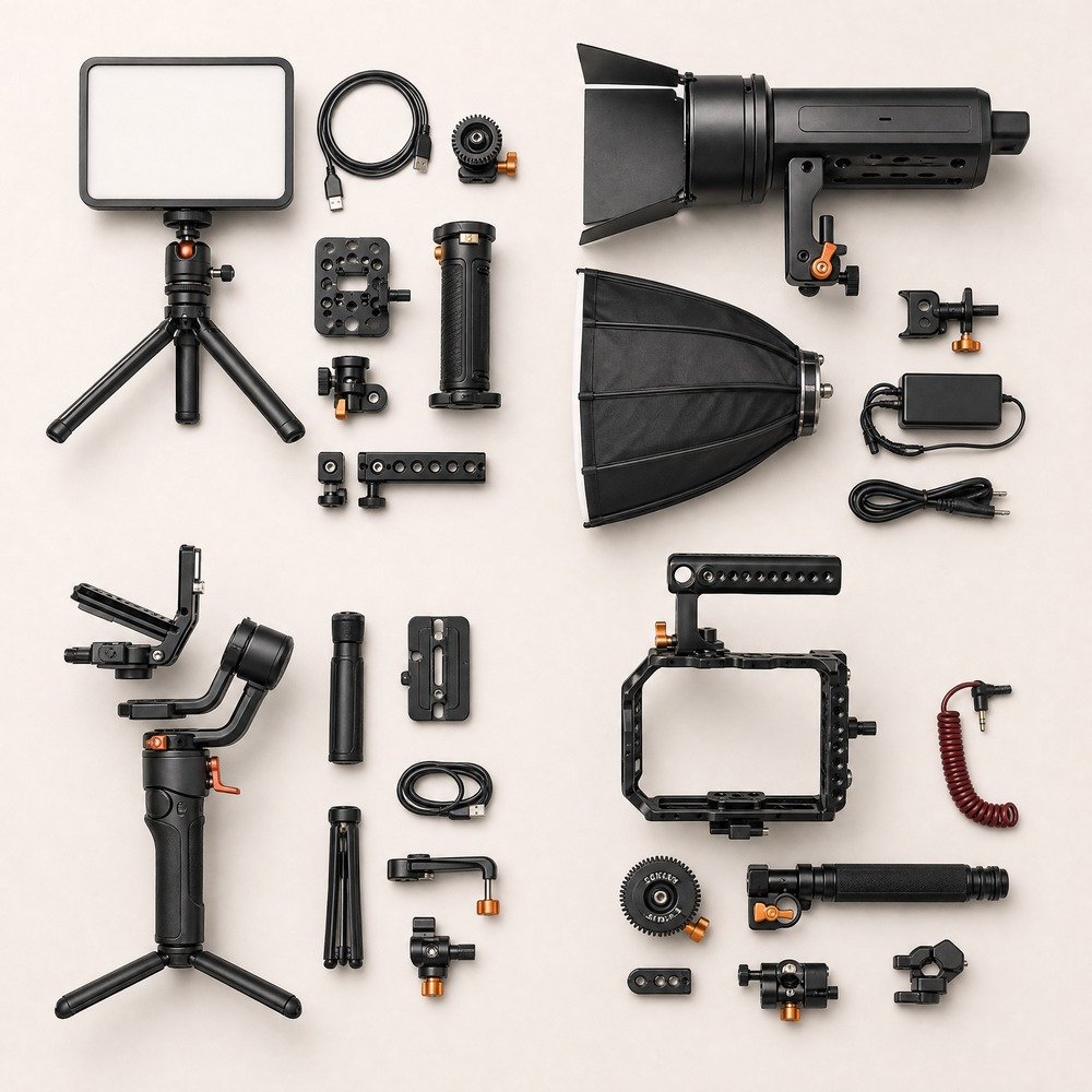 Curated collection of LED lighting, studio lights, gimbal and camera rigging equipment
