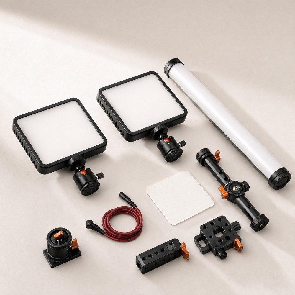 LED video panels tube light and lighting modifiers