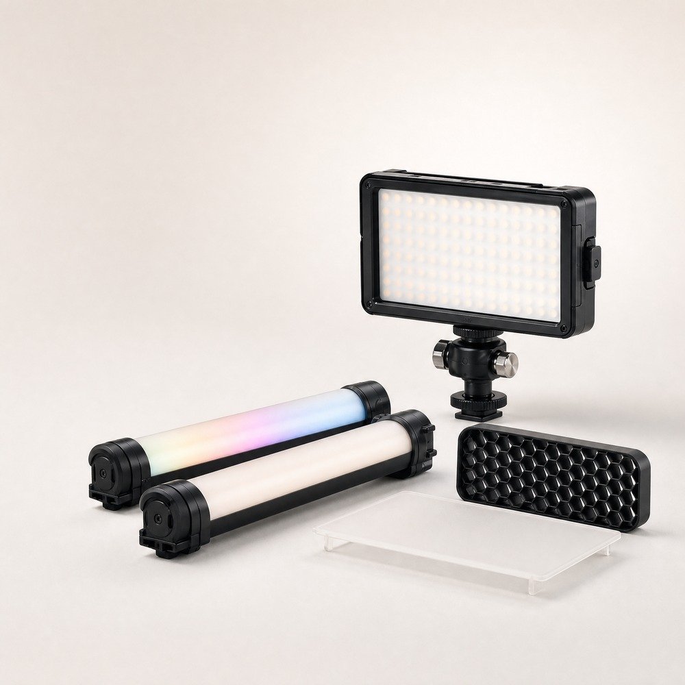 LED video lights and modifiers